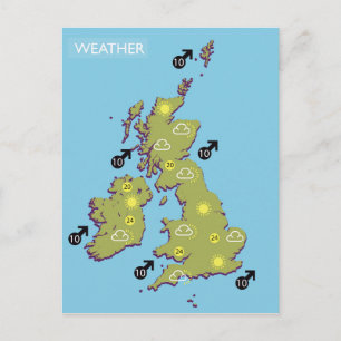 Retro TV Weather Map van de Britse eilanden. Briefkaart