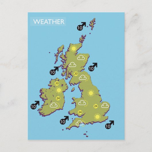 Retro TV Weather Map van de Britse eilanden. Briefkaart (Voorkant)