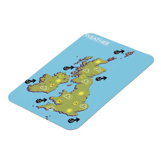 Retro TV Weather Map van de Britse eilanden. Magneet (Linkerzijde)