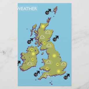 Retro TV-weerkaart van de Britse Eilanden. Briefpapier