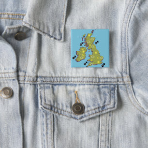 Retro TV-weerkaart van de Britse Eilanden. Vierkante Button 5,1 Cm