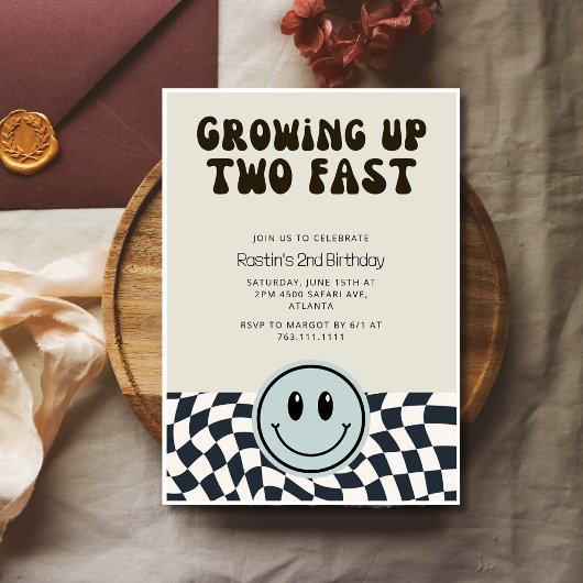 Retro Twee Fast Boy 2e Verjaardagsfeestje geruit Kaart