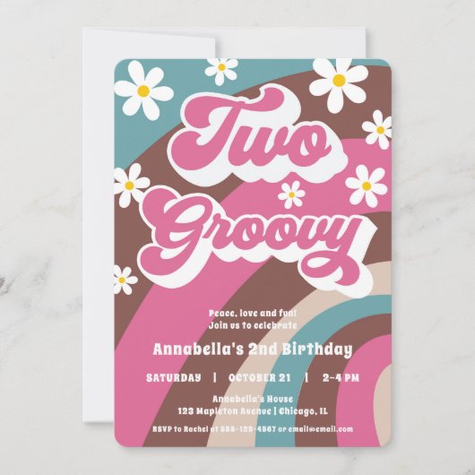 Retro TWEE groovy 2e verjaardag meisje roze blauwg Kaart (Voorkant)