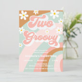Retro TWEE groovy 2e verjaardag pastels daisy girl Kaart (Staand voorkant)