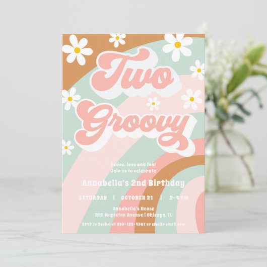 Retro TWEE groovy 2e verjaardag pastels daisy girl Kaart (Staand voorkant)