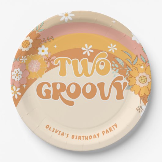 Retro twee groovy baby verjaardagspapieren borden papieren bordje (Voorkant)