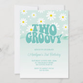 Retro Twee Groovy Daisy 2e Verjaardag uitnodiging (Voorkant)