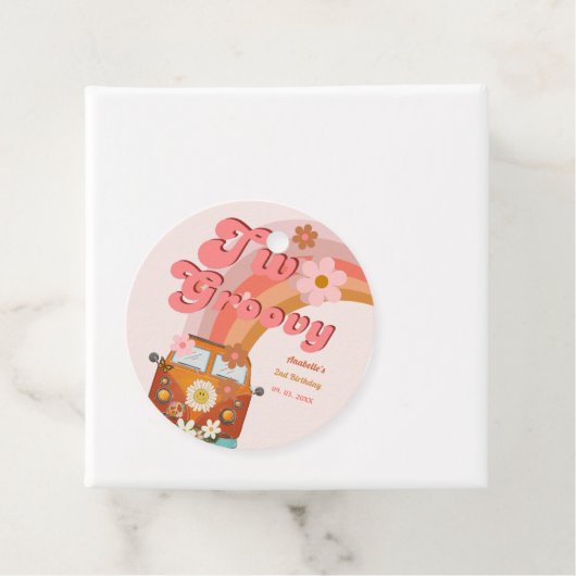 Retro twee Groovy Daisy Flower Verjaardagsfeestje Bedankjes Labels (In situ)