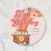Retro twee Groovy Daisy Flower Verjaardagsfeestje Bedankjes Labels (Voorkant)