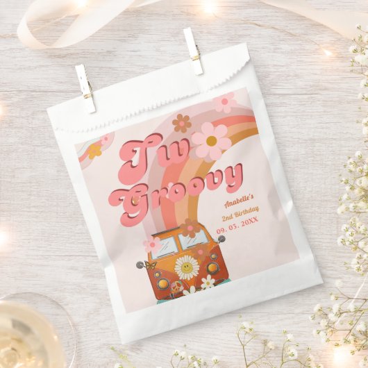 Retro twee Groovy Daisy Flower Verjaardagsfeestje Bedankzakje (Geknipt)