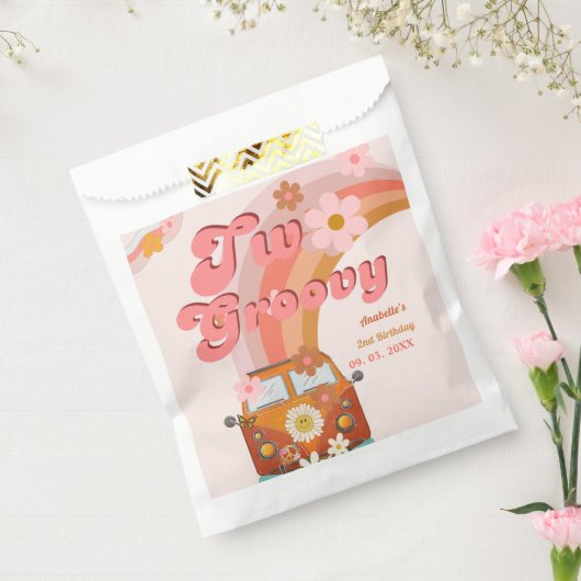 Retro twee Groovy Daisy Flower Verjaardagsfeestje Bedankzakje (Gezegeld)