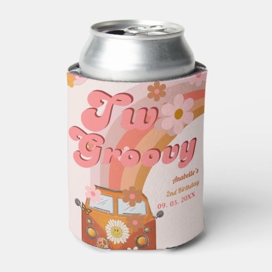 Retro twee Groovy Daisy Flower Verjaardagsfeestje Blikjeskoeler (Blikje Voorkant)