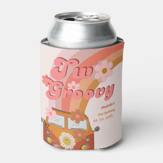 Retro twee Groovy Daisy Flower Verjaardagsfeestje Blikjeskoeler (Blikje Voorkant)