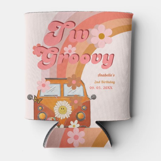 Retro twee Groovy Daisy Flower Verjaardagsfeestje Blikjeskoeler (Voorkant)