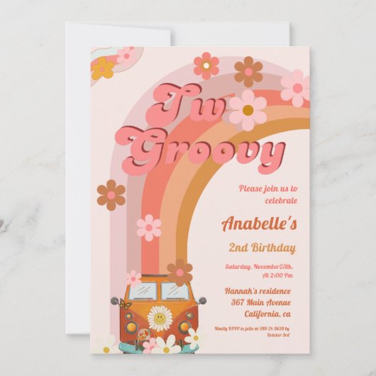 Retro twee Groovy Daisy Flower Verjaardagsfeestje Kaart (Voorkant)