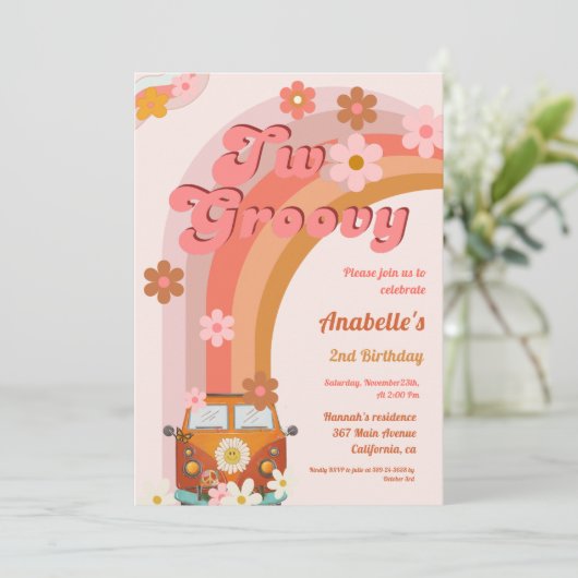 Retro twee Groovy Daisy Flower Verjaardagsfeestje Kaart (Staand voorkant)