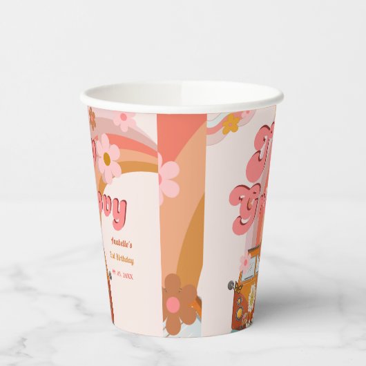 Retro twee Groovy Daisy Flower Verjaardagsfeestje Papieren Bekers (Links)