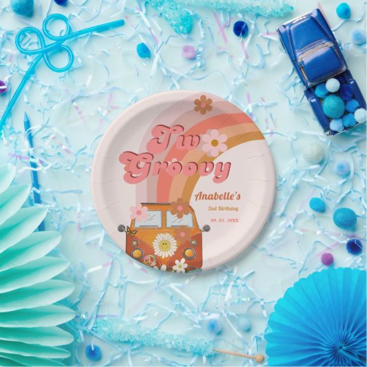 Retro twee Groovy Daisy Flower Verjaardagsfeestje Papieren Bordje (Feest)