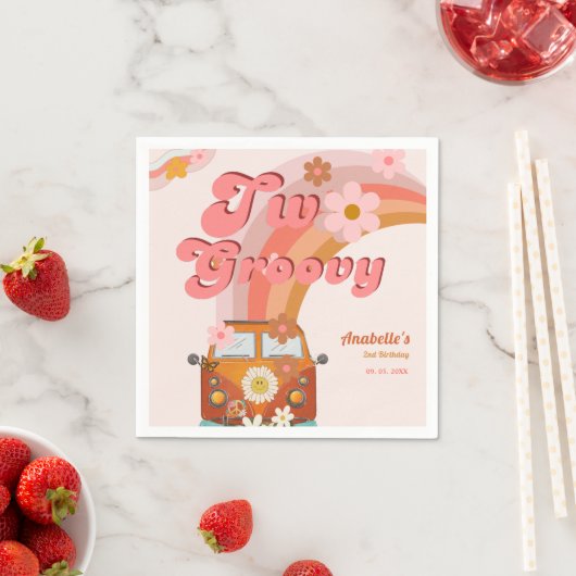 Retro twee Groovy Daisy Flower Verjaardagsfeestje Servet (Insitu)