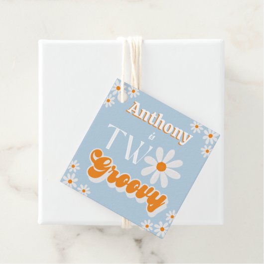 Retro Twee Groovy Jongens 2e Verjaardag Bedankjes Labels (In situ)