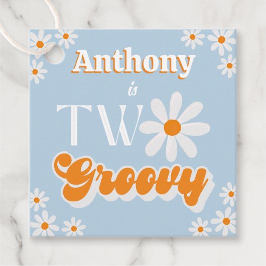 Retro Twee Groovy Jongens 2e Verjaardag Bedankjes Labels (Voorkant)