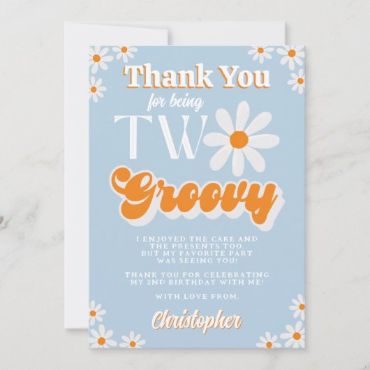 Retro Twee Groovy Jongens 2e Verjaardag Bedankkaart (Voorkant)