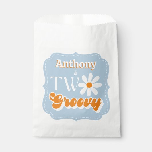 Retro Twee Groovy Jongens 2e Verjaardag Bedankzakje (Voorkant)