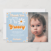 Retro Twee Groovy Jongens 2e Verjaardag Foto Bedankkaart (Voorkant)