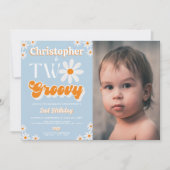 Retro Twee Groovy Jongens 2e Verjaardag Foto Kaart (Voorkant)