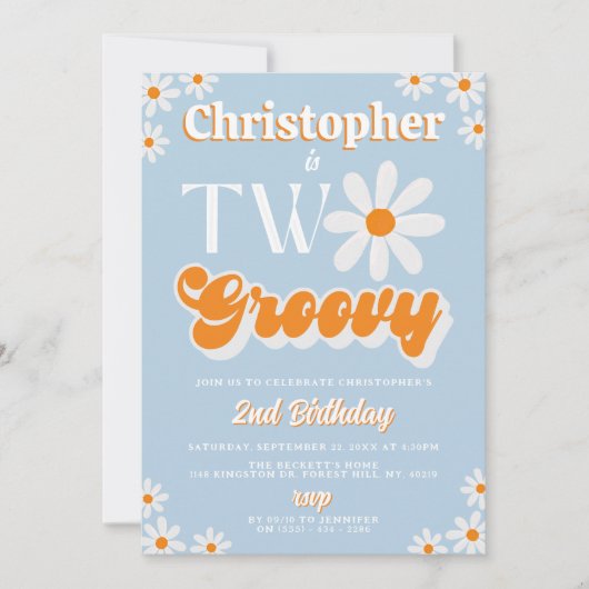 Retro Twee Groovy Jongens 2e Verjaardag Kaart (Voorkant)