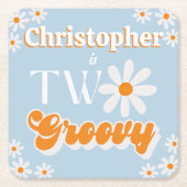 Retro Twee Groovy Jongens 2e Verjaardag Kartonnen Onderzetters (Voorkant)