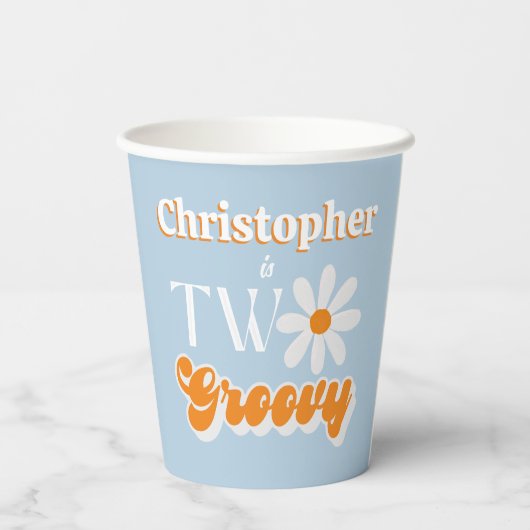 Retro Twee Groovy Jongens 2e Verjaardag Papieren Bekers (Achterkant)