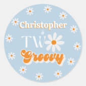 Retro Twee Groovy Jongens 2e Verjaardag Ronde Sticker (Voorkant)