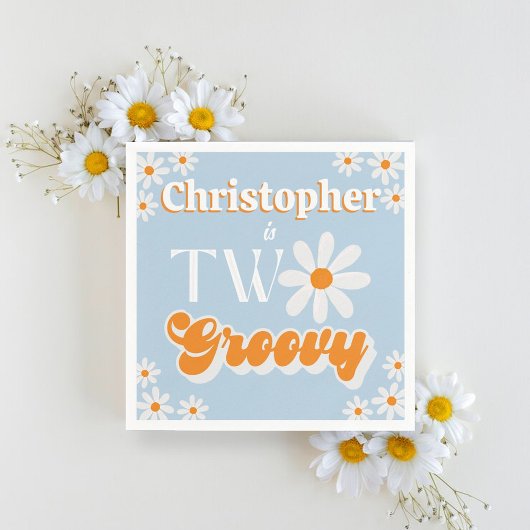 Retro Twee Groovy Jongens 2e Verjaardag Servet