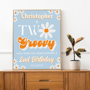 Retro Twee Groovy Jongens 2e Verjaardag Welkom Poster