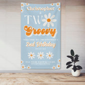 Retro Twee Groovy Jongens 2e Verjaardag Welkom Spandoek