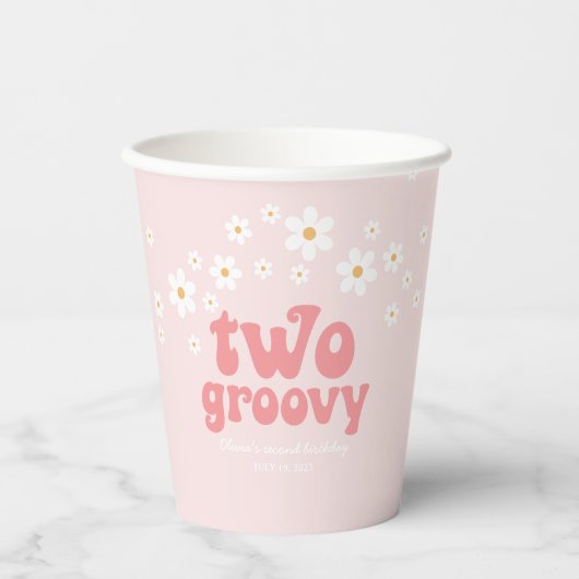 Retro twee groovy madelief boho 2de verjaardag pap papieren bekers (Voorkant)