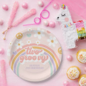 Retro Twee Groovy Meisje Regenboog 2e Verjaardag Papieren Bordje (Feest)