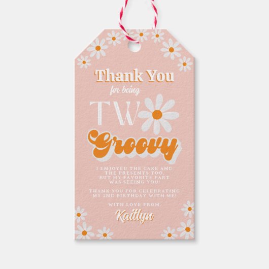 Retro Twee Groovy Meisjes 2e Verjaardag Cadeaulabel (Voorkant)