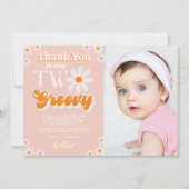 Retro Twee Groovy Meisjes 2e Verjaardag Foto Bedankkaart (Voorkant)