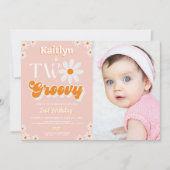 Retro Twee Groovy Meisjes 2e Verjaardag Foto Kaart (Voorkant)