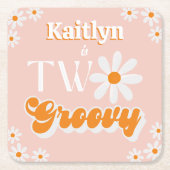 Retro Twee Groovy Meisjes 2e Verjaardag Kartonnen Onderzetters (Voorkant)