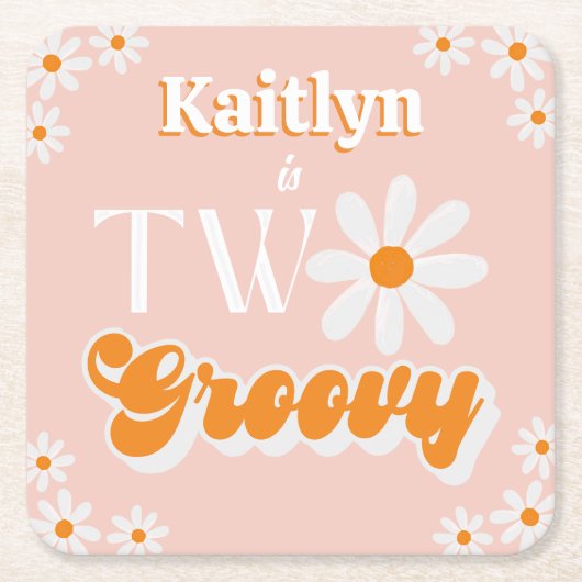 Retro Twee Groovy Meisjes 2e Verjaardag Kartonnen Onderzetters (Voorkant)