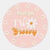 Retro Twee Groovy Meisjes 2e Verjaardag Ronde Sticker (Voorkant)