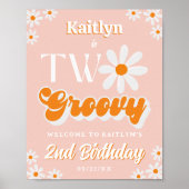 Retro Twee Groovy Meisjes 2e Verjaardag Welkom Poster (Voorkant)