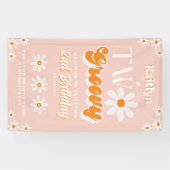 Retro Twee Groovy Meisjes 2e Verjaardag Welkom Spandoek (Horizontaal)