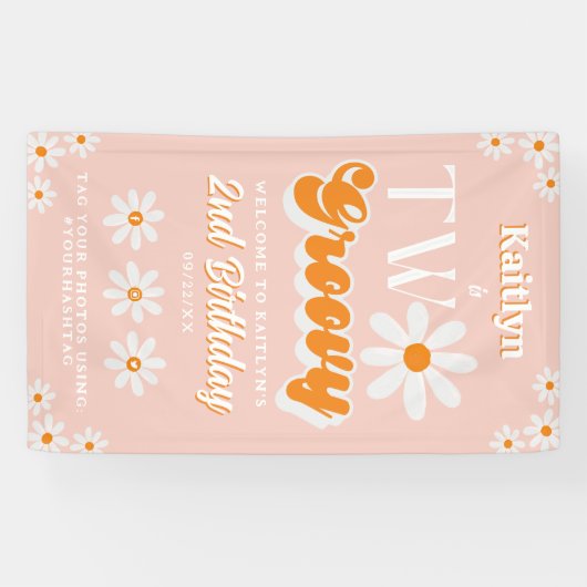 Retro Twee Groovy Meisjes 2e Verjaardag Welkom Spandoek (Horizontaal)