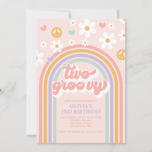 Retro Twee Groovy Regenboog 2e Verjaardag Kaart (Voorkant)