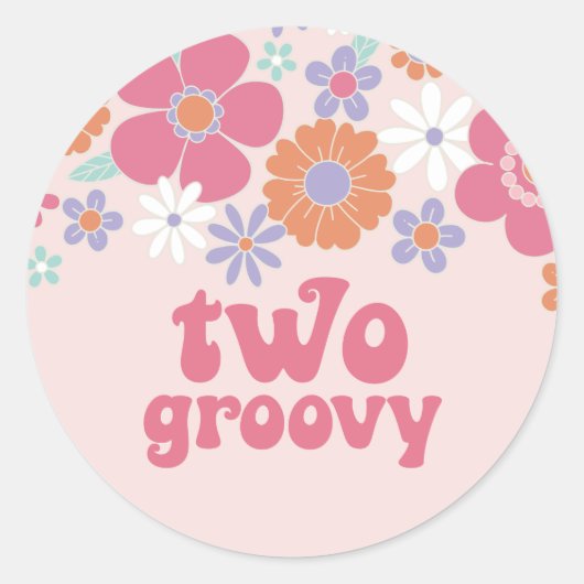 Retro Twee Groovy Roze Bloemen Ronde Sticker (Voorkant)