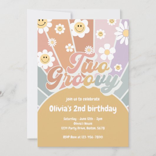 Retro Twee Groovy Sunshine Daisy Boho 2e Verjaarda Kaart (Voorkant)
